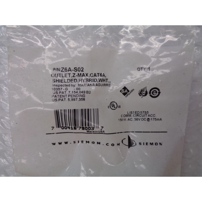 SIEMON Z6A-S02 CAT6A HYBRID JACK WHITE NSMP