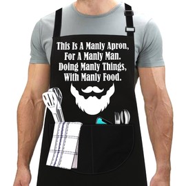 LINEN CLOSET® Manly Man Apron for Men Funny Aprons Grilling Bbq Aprons Kitchen Cooking Gift Apron with 2 Front Pockets-Manly Man Apron