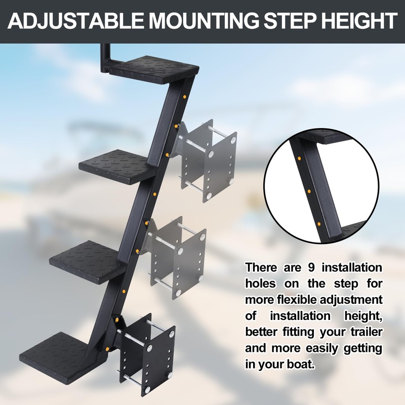 4 Step Boat Trailer Steps,Heavy Duty Boat Steps with Handle