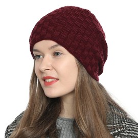 DonDon Women's Beanie Hat, Winter Hat, Slouch Style with Very Soft and Comfortable Inner Lining - darkred