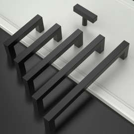 Amerdeco 10 Pack Matte Black Cabinet Pulls 7.5 Inch(192mm) Hole Centers Kitchen Cabinet Handles Cabinet Hardware Cupboard Handles Square Drawer Pulls