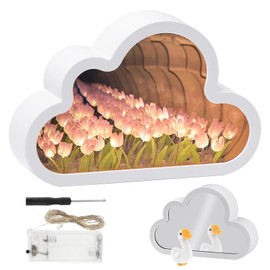 DIY Tulpen-Nachtlicht Wolke Tulpenlampe Wolken-Tulpen-Spiegellicht DIY Wolke Tulpe Licht Home Decor 2 In1Blumen-Tischlampe Und Spiegel-Blumenlampe Für Wohnzimmer-Nachttisch-Desktop-Ornamente (pink)