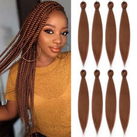 ROSDINA Pre-stretched Braiding Hair - 18 Inch 8 Packs Brown Braiding Hair For Twist or Box Braids, Yaki Texture Hot Water Setting Synthetic Braiding Hair Extensions (18 Inch, 30#-8P)