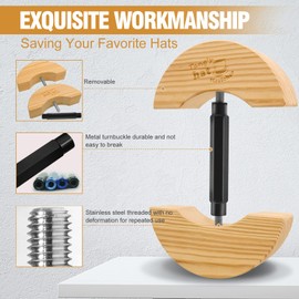 Tang's Wooden Hat Stretcher - Adjustable Turn Buckle Hat Shaper, Unisex, One Size Fits All (Black, Small)