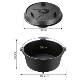 Dutch Oven, 13.2 Quart Cast Iron Dutch Oven, Pre-Seasoned Cast Iron Dutch Oven, With Lid Lifter Handle & stand, With Feet, Dual Function Lid Griddle for Cooking Camping Home BBQ