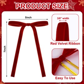 Glitinsel 24 Pcs Velvet Bows Christmas Tree Ornaments Vintage Velvet Ribbon Bows for Tree Garland Wreath Indoor Xmas Decorations(5 x 7 Inch, Width of 3/8",Dark Red)