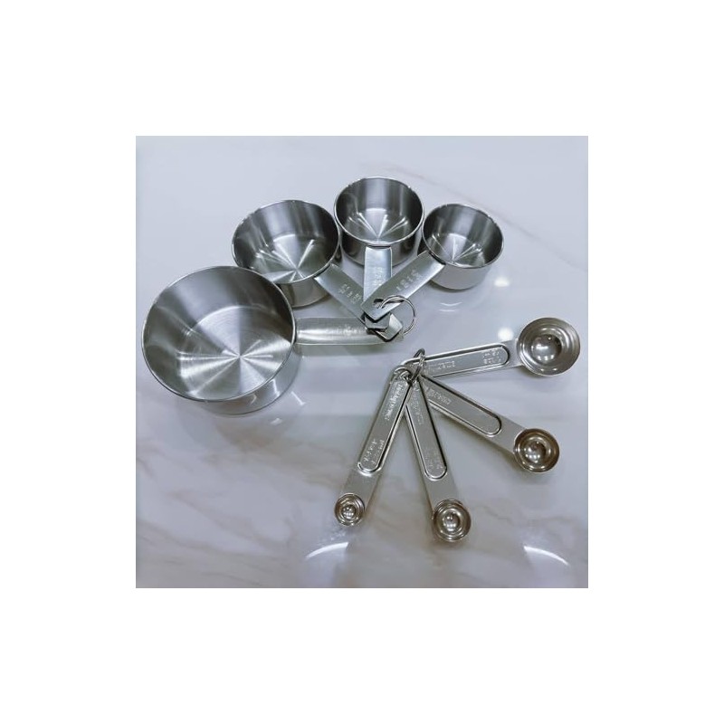 Stainless Steel Measuring Set, 8-Piece Stackable Cups and Spoons, Kitchen