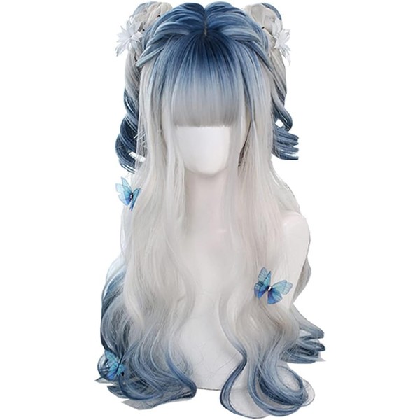 Cosplay Wig, Gothic Lolita, White, Blue, Long, Lolita, Costume, For Disguise, Halloween Performance, Anime Character Anime, White x Blue, Harajuku, Princess Cut, Cross-Dressing, Everyday Gradient Wig