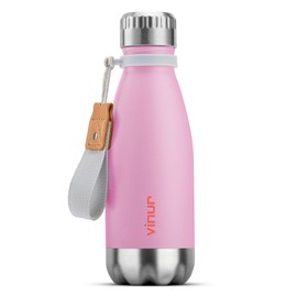 VINUR Kids Water Bottle-9 oz Stainless Steel Double Wall Vacuum Insulated Water Bottle for School-Cola Shape Flask with Carry Rope(Purple Pink)