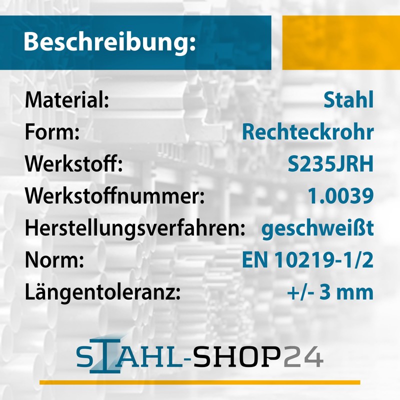 Stahl-Shop24 - Steel rectangular tube, hollow profile, welded, construction tube,