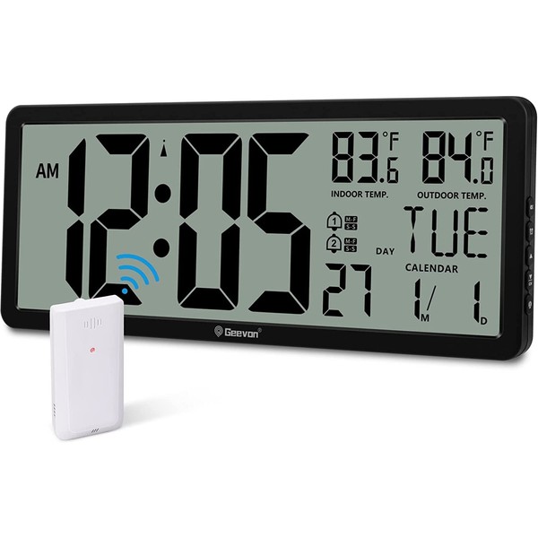 Geevon 14.3" Large Atomic Clock with Indoor Outdoor Temperature, Digital