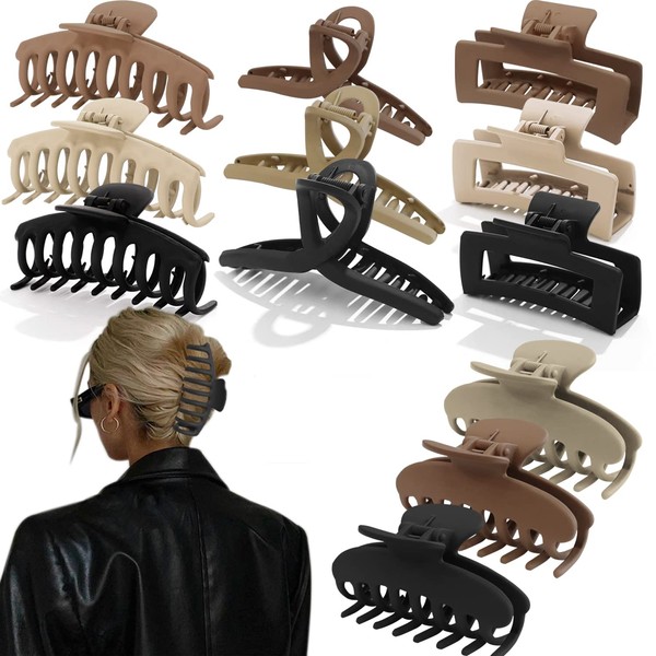 YANRONG Matte Large Hair Claw For Women Spring Design Non-Slip For Thick Hair Banana Openwork Geometry Hair Clips Hair Styling Accessories Strong Hold Barrettes (12PCS)