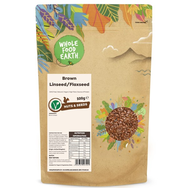 Whole Food Earth® - Brown Linseed/Flaxseed 500 g, GMO Free,