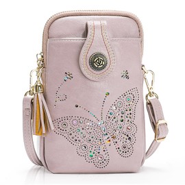 KITEVIUN Small Crossbody Bags for Women, Lightweight Mini Cute Cell Phone Purse for Women with Tassel Shining Butterfly