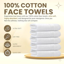 Towelogy® Cotton Face Cloths - Super Soft, Ultra Absorbent & Non Abrasive Flannel Wash Cloths - Luxuriously Plush and Large 33x33cm Face Towels for Ultimate Luxury (White)