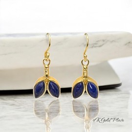 India With Love 9K Gold Plated Onyx Drop Earrings, Vintage Indian Style, Handcrafted Boho Jewellery, 3 cm (Dark Blue)