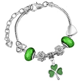 Celtic Heart Shamrock St Patricks Day Charm Bracelet with Gift Box Womens Girls (19cm Ladies Bracelet, 1. Green)