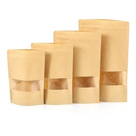 Bolsa Stand Up Pouch Kraft con Ventana De Pie Zipper Cremallera para Comida Termosellable (12x20 cm 50 bolsas) 100g