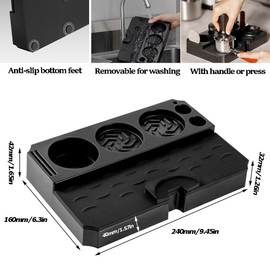 Wotendy Espresso Tamping Station, Coffee Tamper Holder Base for 51/54/58MM Espresso Tamper Portafilters with 6 Needles Espresso Coffee Stirrer and Brush, Coffee Tamper Station Base (Black)