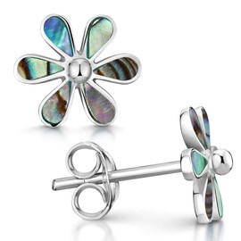 MATERIA by Matthias Wagner Flower Earrings Silver 925 – Mother of Pearl Stud Earrings for Women, Sterling Silver, Abalone