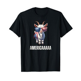 Funny Patriotic Goat Americaaaaa American Flag T-Shirt