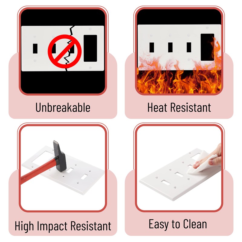 Bates- Combination Wall Plate, 2 Pack, 3-Toggle/1-Decorator, White Light Switch