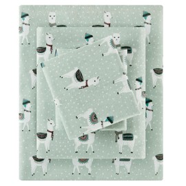 True North by Sleep Philosophy Flannel Sheets Queen Size, Cozy 100% Cotton Flannel Bed Sheets, Ultra Soft Cute Sheet Set, Novelty Print Themed Cold Weather Warm Bedding Set, Seafoam Llama 4 Piece