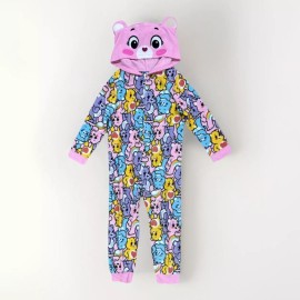 Care Bears Girl's Soft Fleece Hooded Print Pajama Sleeper