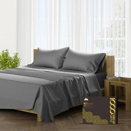 Mayfair Linen 100% Egyptian Cotton Sheets Queen Size - 1000 High Thread Count Sheets Queen, 6 PC Luxury Hotel Sheets for Queen Bed, 16" Deep Pocket Sateen Soft Cooling Bedding Sets - Dark Grey