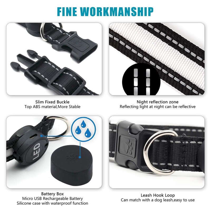 Light Up Dog Collar, Safety LED Dog Collars Rechargeable 7