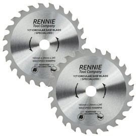 (PACK OF 2) 165mm x 20mm Bore x 24T TCT Cordless Circular Wood Saw Blades Includes. Fits Bosch Makita Ryobi Dewalt DC390, DWE007, DCS391, DC391N Circular Saws etc, Thin Kerf