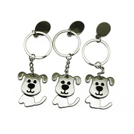 navire [Set of 3] Dog Love Key Chain Metal Silver Swinging Tail Dog Bag Charm