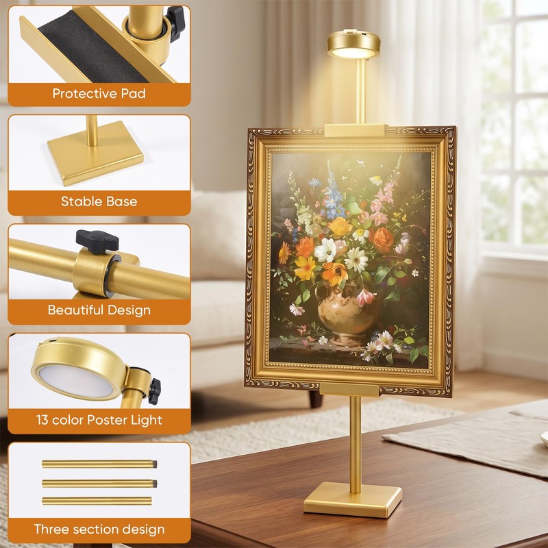 30'' Adjustable Tabletop Easel Stand with Rechargeable 13RGB Poster Light