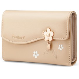 HNOOM Women's Purse Made of Smooth and Soft PU Leather Purse Women's Small and Short Format Purse with Zip and Press Stud and Many Compartments, m-apricot, Beautiful