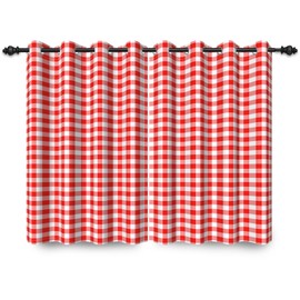 ggaimwf 117x138cm Plaid Eyelet Curtain Buffalo Check Red and White Classic Gingham Vintage Squares Pattern Farmhouse Thermal Grommet Blackout Window Drapes for Bedroom Living Room 2 Panels