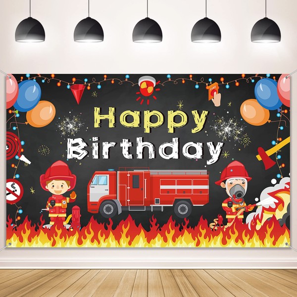 Firetruck Birthday Party Supplies Decorations Firetruck Theme Backdrop Background Banner for Boys Girls Birthday Party Favor Fireman Firefighter Red Firetruck Kids Party Photo Booth Cake Table Decor