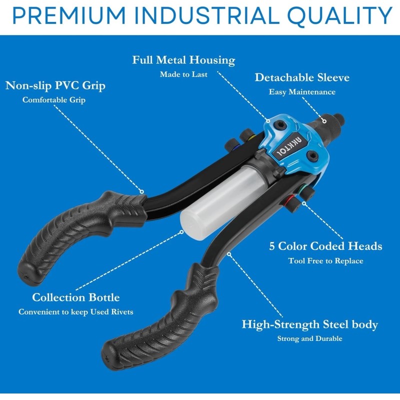 Akktol Rivet Gun Kit 1/4" Pop Rivet Gun Kit with