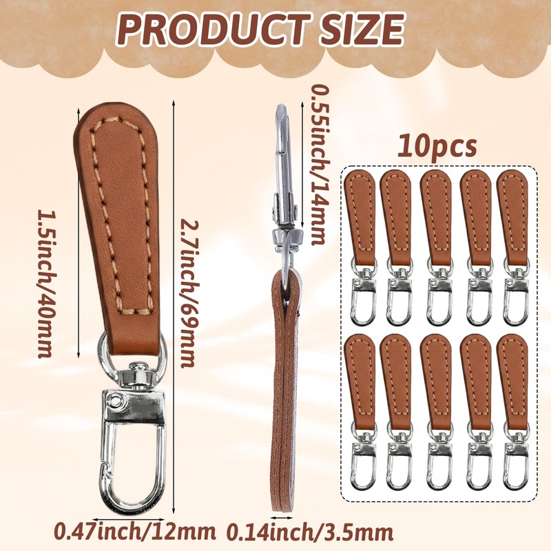 10 Pack Zipper Pull Replacement Leather Handle Detachable Zippers Repair