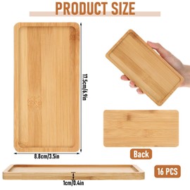 16 PCS Small Bamboo Tray, Bamboo Vanity Tray for Bathroom, Kitchen, Serving - Natural Rectangular Serving Trays for Perfume, Plants, Food - 6.9 x 3.5 x 0.4 Inches