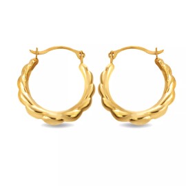 FDJ 14K Yellow Gold Ribbed Reversible Hoop Earrings (0.60")