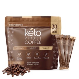 Keto Vitals Instant Keto Coffee Powder - Low-Calorie Unsweetened Instant Coffee Packets, Single Serve - Keto Coffee Instant Mix in Original, Vanilla, & Mocha Flavors - 30 Count