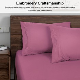 Lirex Pillow Cases (2 Pack), 1800 Thread Count Embroidered King Size Soft Brushed Microfiber Pillowcases, Machine Washable Wrinkle Free Breathable (Mauve Pink, King)