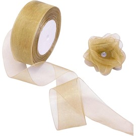 BEAUTOPE 1.5 Inches Wide Sheer Organza Chiffon Ribbon for Gift Wrapping Bouquet Crafts,50 Yards/Roll (Gold)