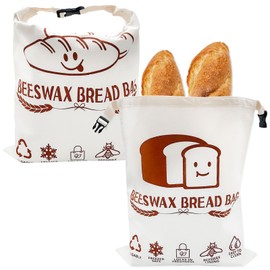 Beeswax Bead Bags, 2 Pack XL Reusable Bread Bags for Homemade Bread, Cute Design Linen Food Storage for Sourdough Homemade Loaf