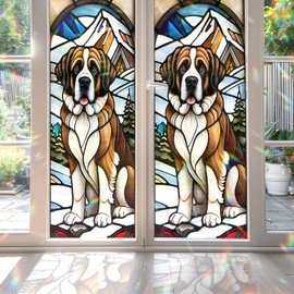 St. Bernard Stained Glass Window Film, Decorative St. Bernard Stained Glass Window Film, Dog Stained Glass Window Film for Bathroom Door Heat Anti UV