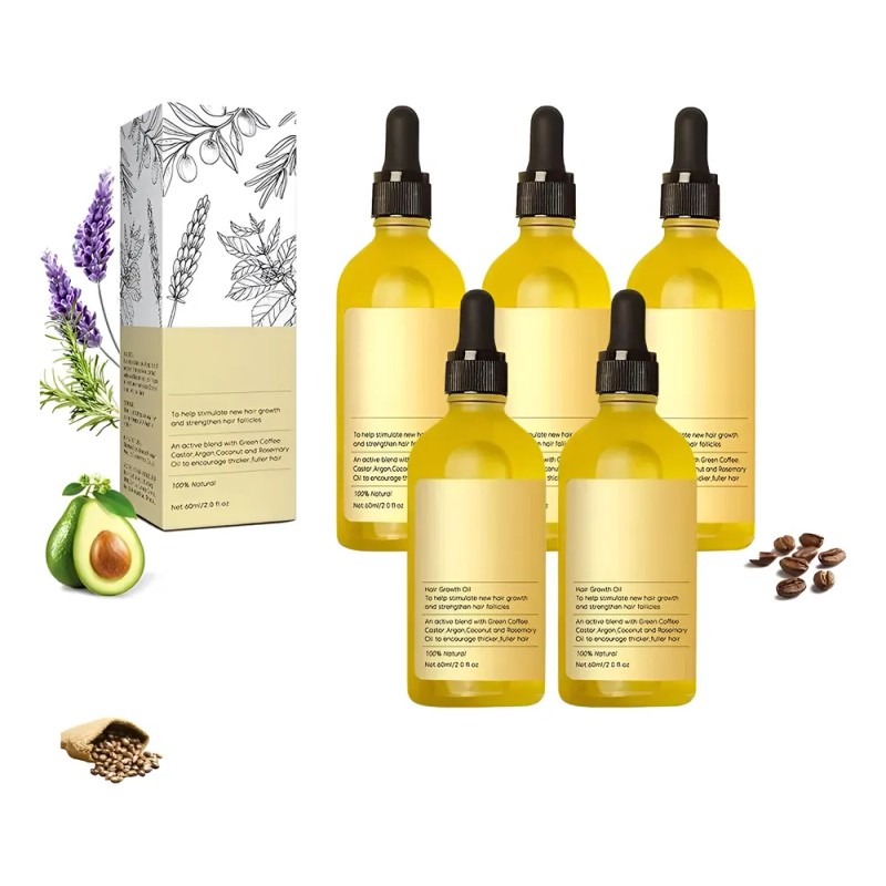 5pzs 60ml Aceite Vegano Natural Para Crecimiento De Cabello