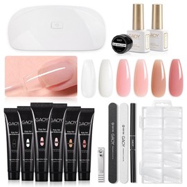 GAOY Poly Gel Nail Kit with UV Light Starter Kit, 6 Pcs Builder Gel Nail Extension Kit for Beginners with Everything Nail Art DIY - Color: With U V Light and Decorations