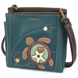CHALA Merry Messenger RFID Protected Women Faux Leather Shoulder Purse with Adjustable Crossbody Strap - Turtle - turquoise