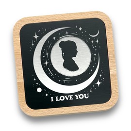 Space Wars Inspired Couples Coaster Set | Wooden Coasters With Engraved Metal Inlay | His and Hers Gift | Wedding, 5th Wooden Anniversary | I Love You/I Know Design | Set of 2