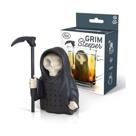 Fred Grim Steeper - Infusor de té de silicona reutilizable, diseño de segador negro, divertido e inteligente para amantes del té y entusiastas